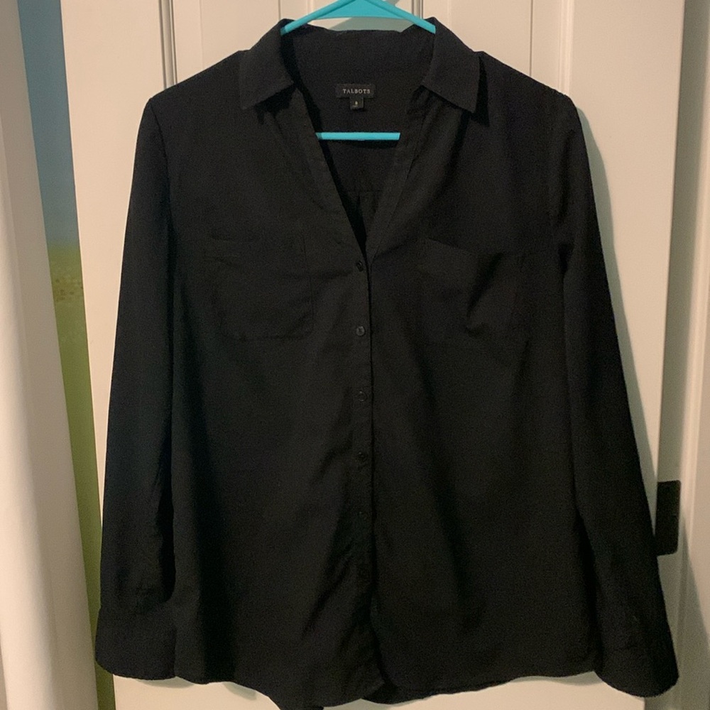 Talbots long sleeve button down blouse with roll tab sleeves